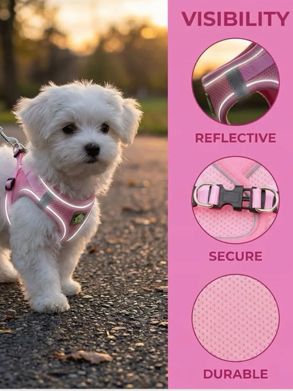 Dog Harness w/ Leash Set, No Pull Adjustable Harness/Thickened Padded. Sz med